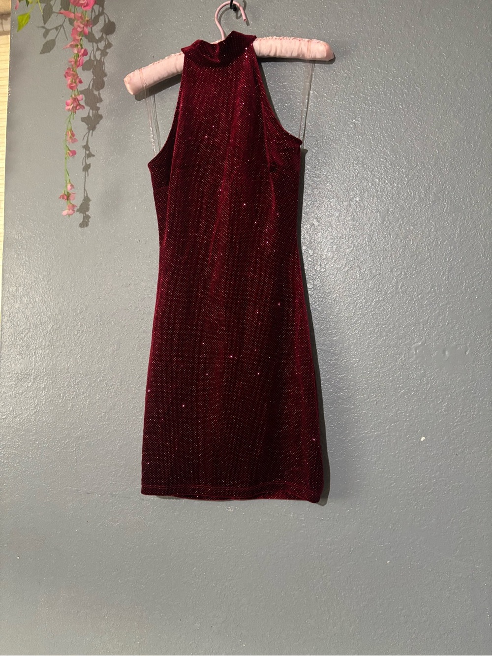 Windsor Burgundy Velvet Sparkle Bodycon Mini Dress Size Small